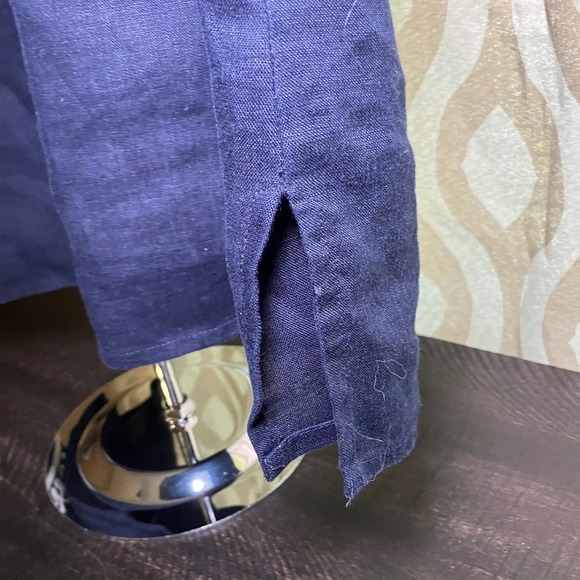 Talbots Linen Tunic Top Navy Blue White Embroidered Long Sleeve Boho Chic Size M - Picture 3 of 7